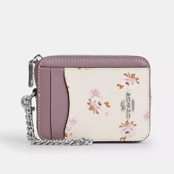 Coach Zip Card Case with Floral Print Coated Canvas & Leather in Chalk Multi NWT - Picture 11 of 11